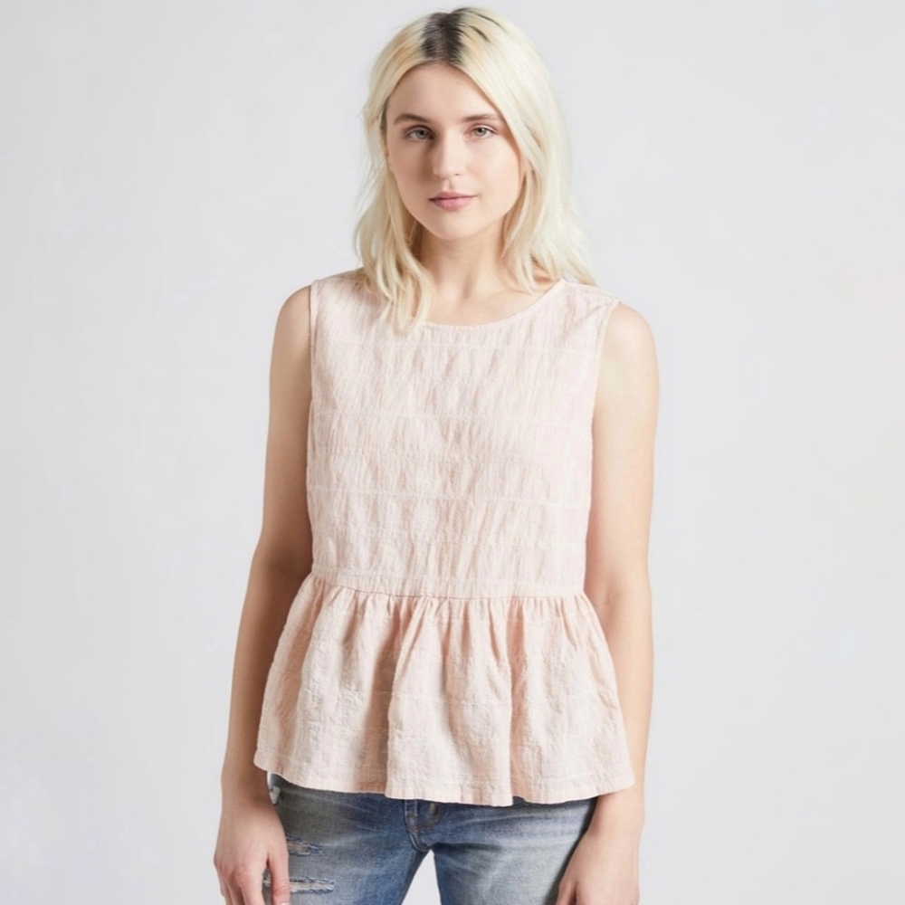 Current/Elliott Blush Pink Plaid Peplum Tank Top